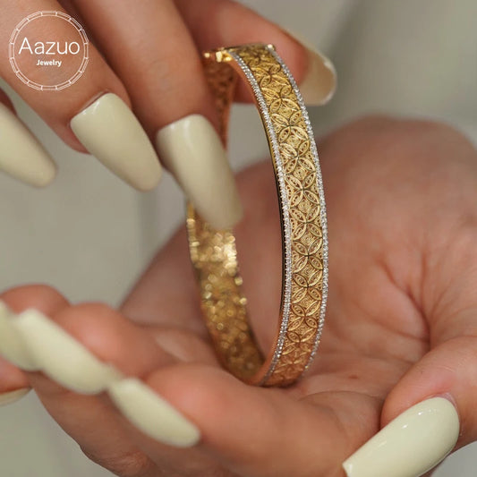 Aazuo 18K Solid Yellow Gold Real Diamonds 0.99ct Pattern Bangle