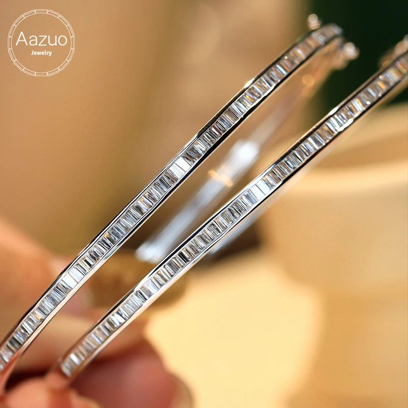 The Aazuo White Gold 18K Gold Real Natural Diamonds Classic Lines Bangle