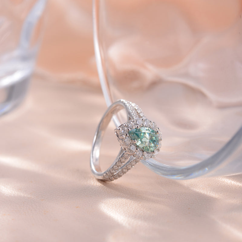 The Pear 1 Carat Green Moissanite Ring