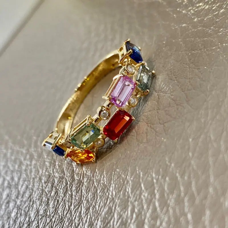 Aazuo 18K Yellow Gold Natural Sapphire & Diamond Ring