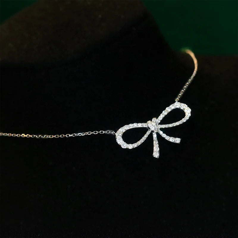 The Aazuo Fine Jewelry 18K White Gold Real Diamonds Fairy Bowknot Necklace