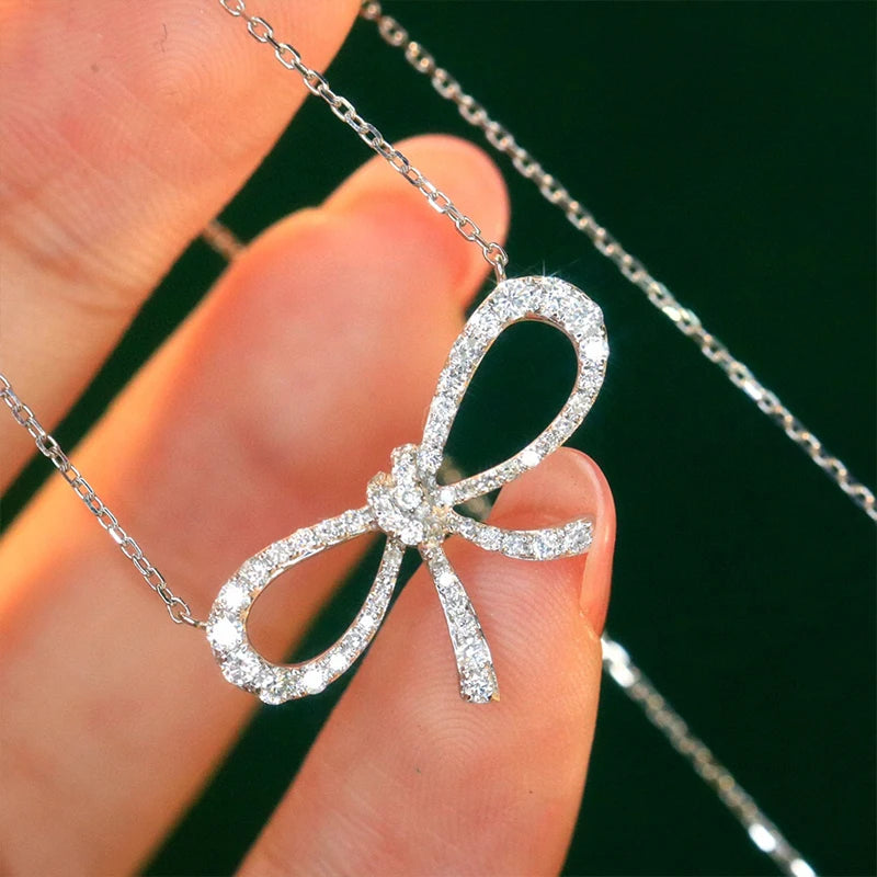 The Aazuo Fine Jewelry 18K White Gold Real Diamonds Fairy Bowknot Necklace