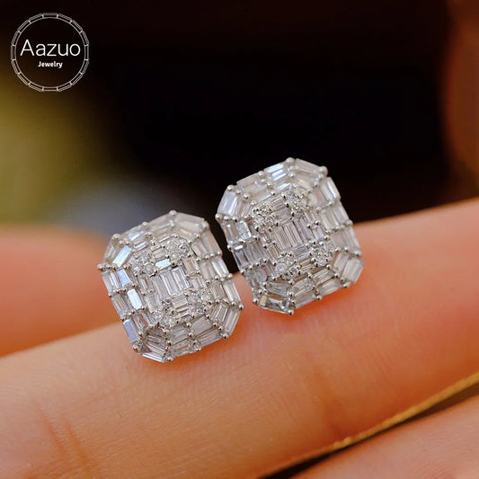 Aazuo Fine Jewelry 18K Gold Rectangular Diamond Stud Earrings