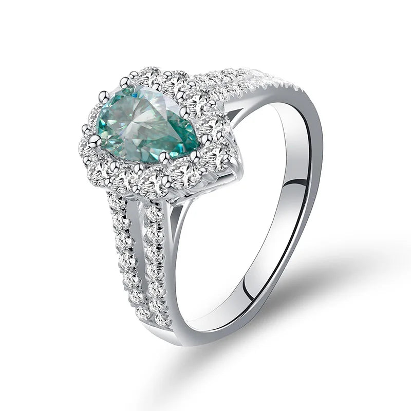 The Pear 1 Carat Green Moissanite Ring