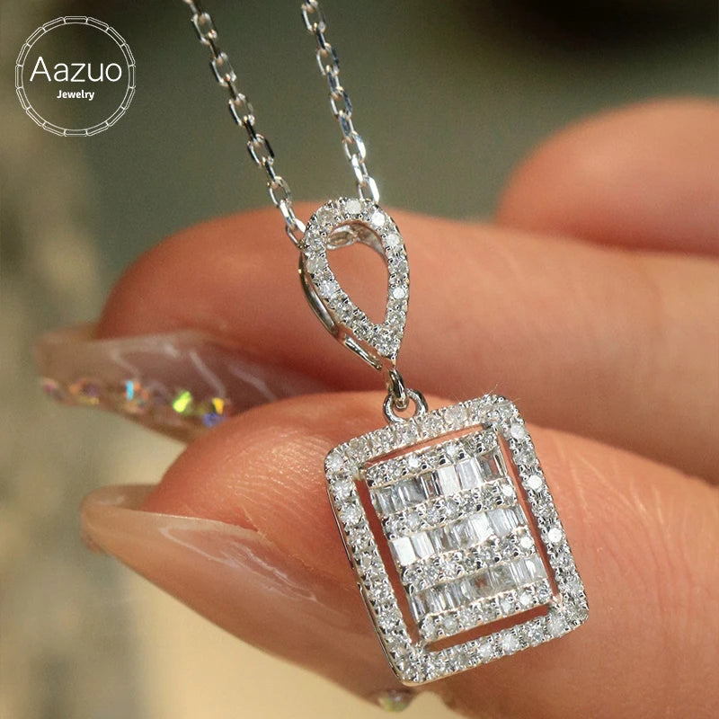 The Aazuo 18K White Gold Real Diamond Classic Square Necklace Jewelry Set