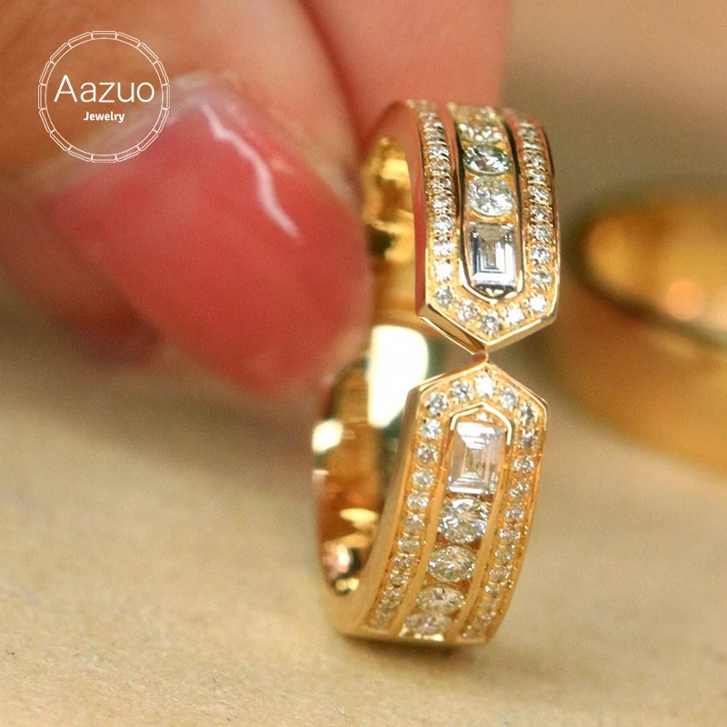 Aazuo 18K Pure Yellow Gold Double Arrow Diamond Ring