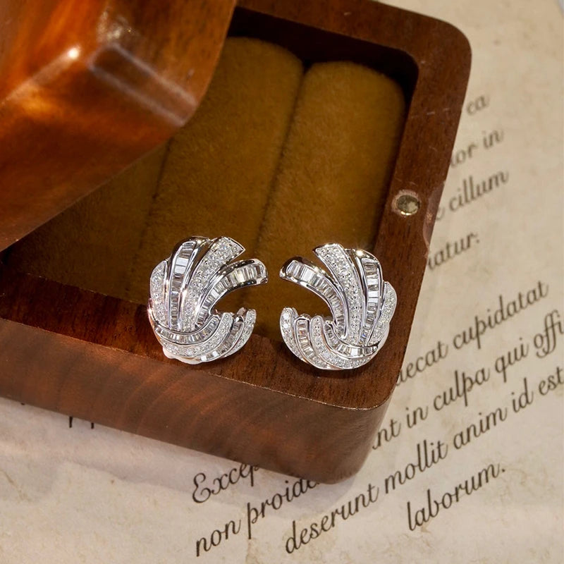 Aazuo Luxury 18K White Gold Natural Diamond Stud Earrings