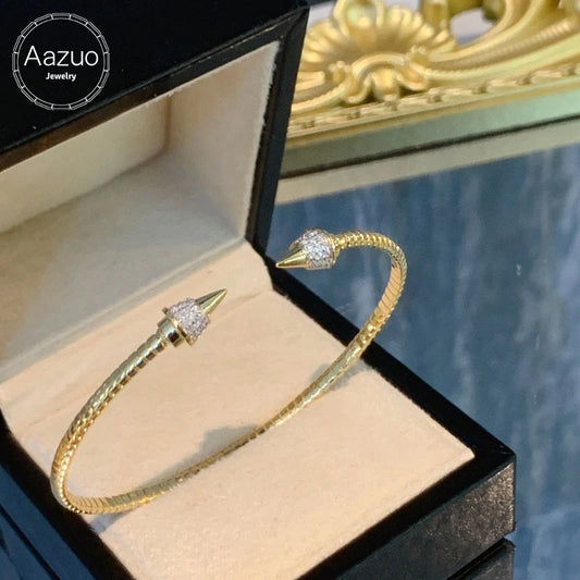 Aazuo Luxury 18K Yellow Gold Fairy Cone Open Bangle