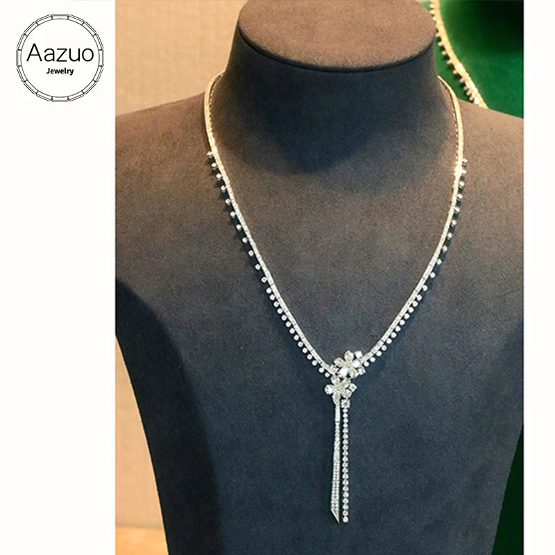 The Aazuo Fine Jewelry 18K White Gold Natural Diamond Flower Tennis Necklace