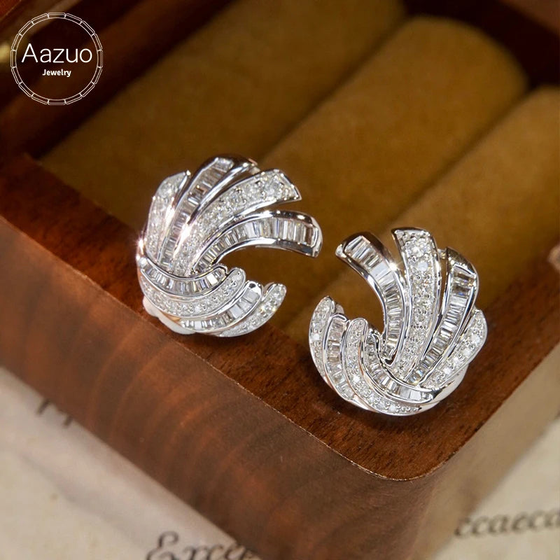 Aazuo Luxury 18K White Gold Natural Diamond Stud Earrings