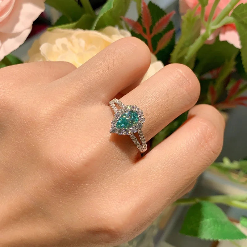 The Pear 1 Carat Green Moissanite Ring