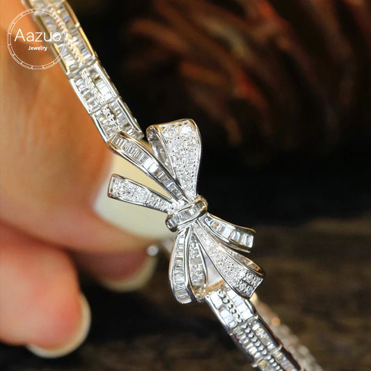 The Aazuo Luxury 18K White Gold Natural Diamonds Bowknot Tennis Bracelet