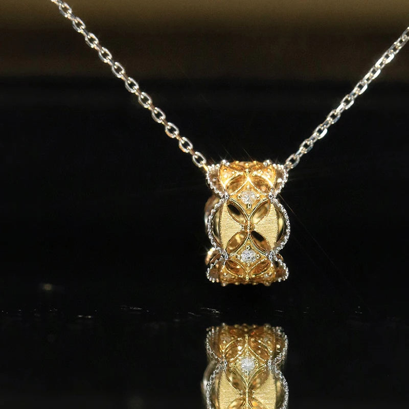 The Aazuo Luxury 18K Yellow Gold Real Diamond Round Lucky Necklace