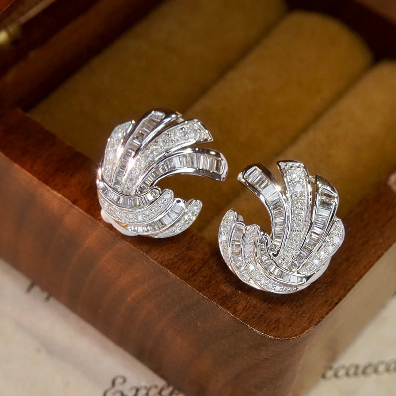 Aazuo Luxury 18K White Gold Natural Diamond Stud Earrings