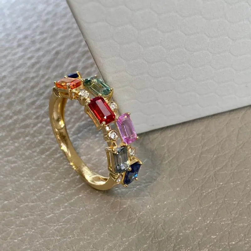 Aazuo 18K Yellow Gold Natural Sapphire & Diamond Ring