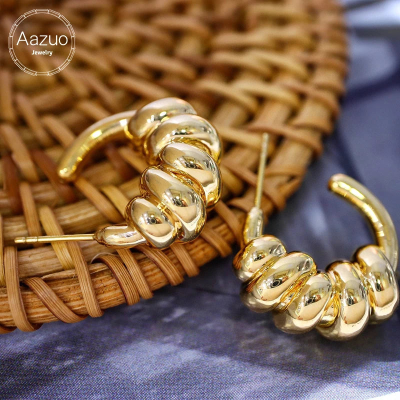 Aazuo 18K Yellow Gold Croissant Hook Square Earrings