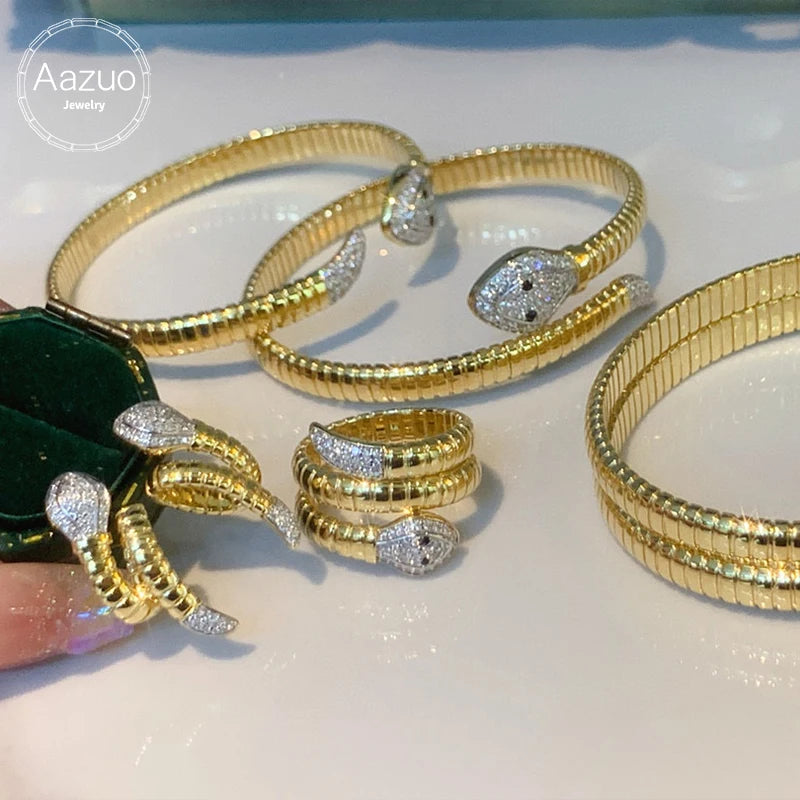 Aazuo 18K Yellow Gold Snake Shape Luxury Jewelry Set