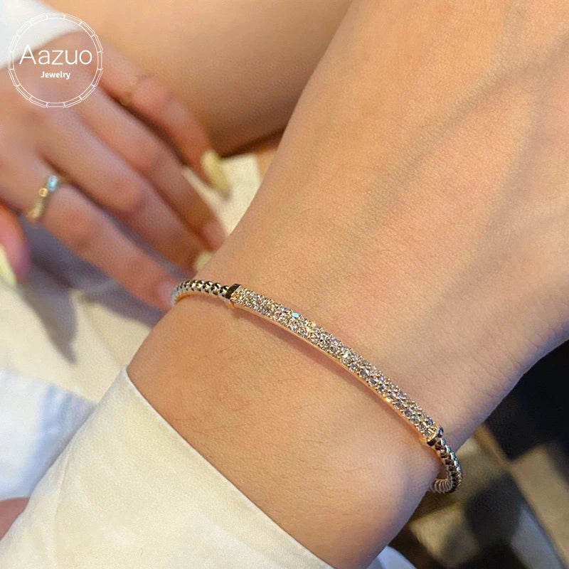 Aazuo 18K Yellow Gold Real Diamond Balls  Wedding Bangle