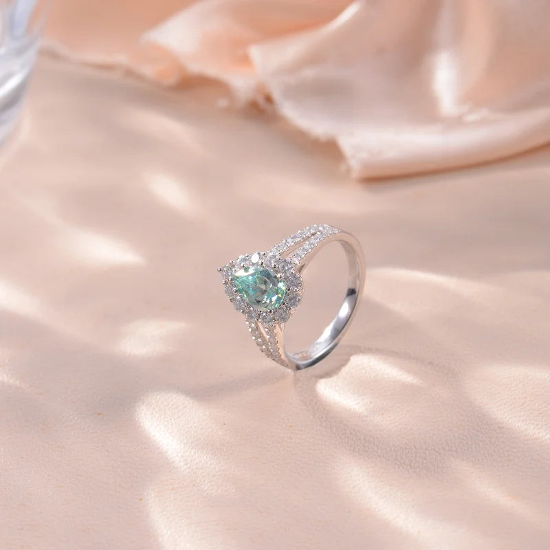 The Pear 1 Carat Green Moissanite Ring