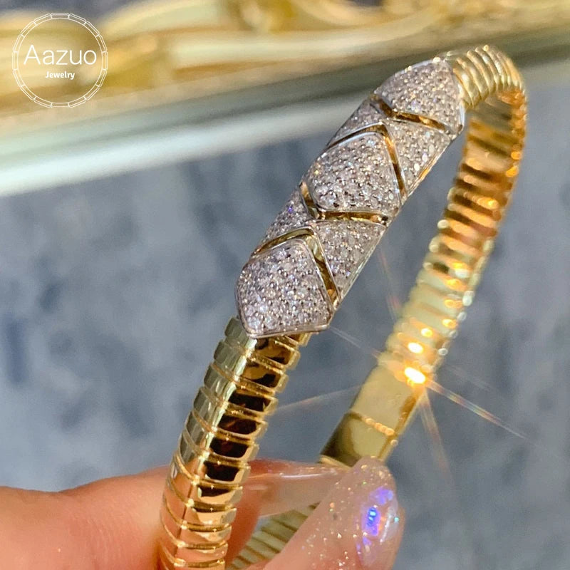 Aazuo 18K Yellow Gold Luxury Jakotsu Diamond Bangle