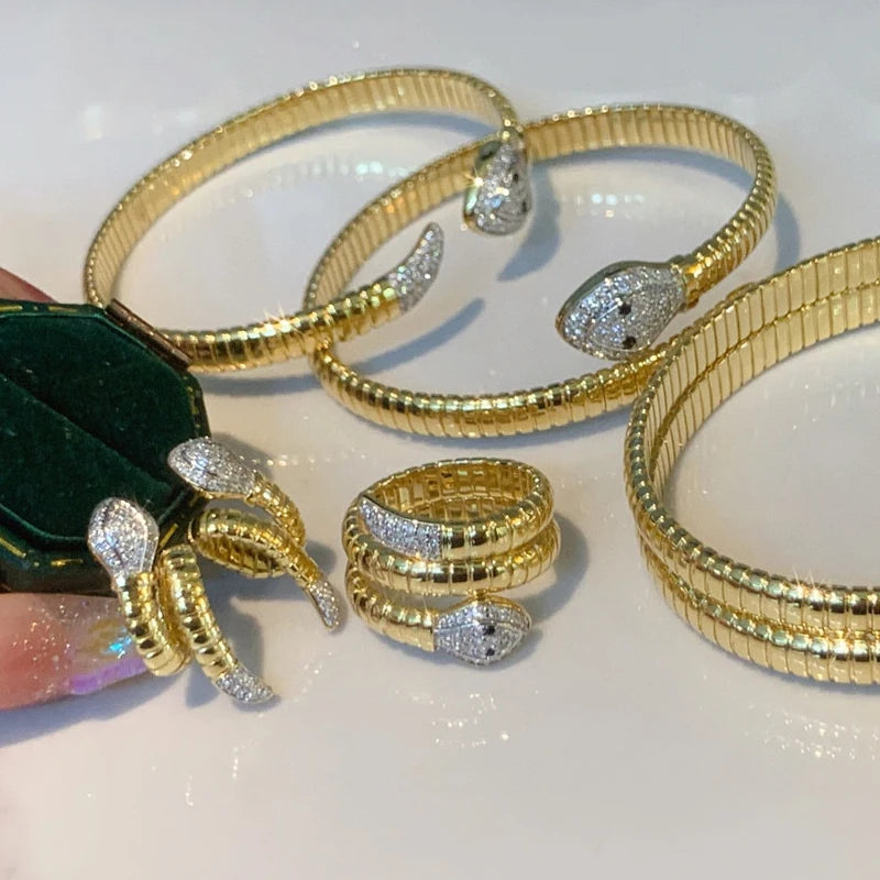 Aazuo 18K Yellow Gold Snake Shape Luxury Jewelry Set