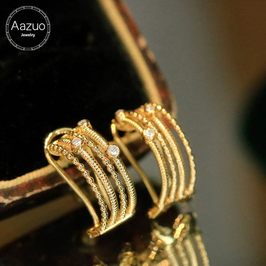 Aazuo Luxury 18K Yellow Gold Natural Diamond Hook Earrings