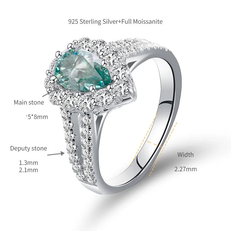 The Pear 1 Carat Green Moissanite Ring