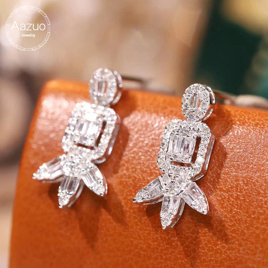 The Aazuo 18K Solid White Gold Real Diamond Stud Earrings