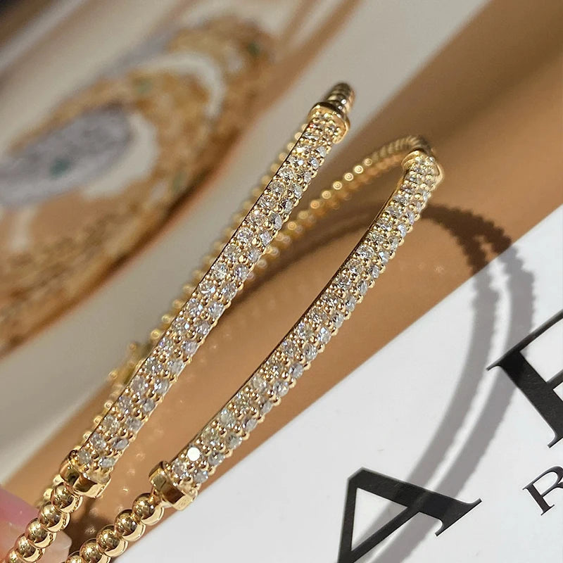 Aazuo 18K Yellow Gold Real Diamond Balls  Wedding Bangle