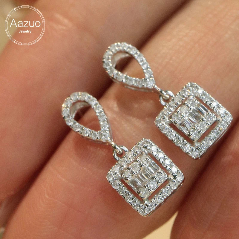 Aazuo Luxury Jewelry 18K White Gold Classic Square Diamond Earring Set