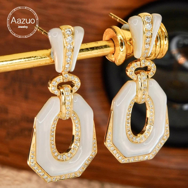 Aazuo 18K Yellow Gold Natural White MOP Diamond Drop Earrings