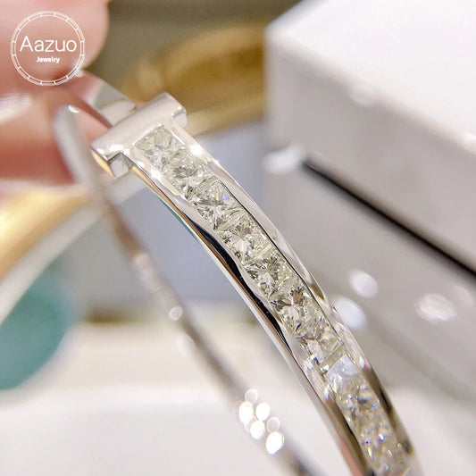 Aazuo 18K White Gold Natural Diamonds 4.0ct Classic Line Bangle