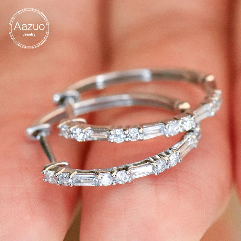 The Aazuo Real Jewelry 18K White Gold Diamond Hook Earrings