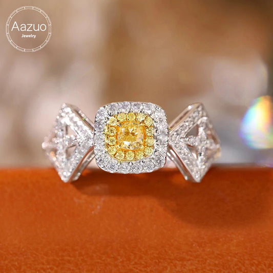 Aazuo Real Yellow & White Diamond 18K White Gold Square Ring