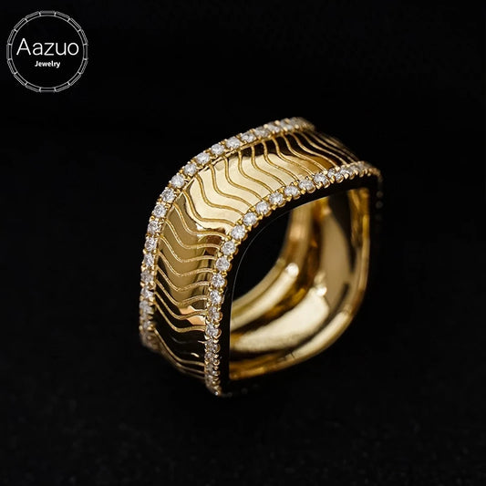 Aazuo 18K Solid Yellow Gold Real Diamond Fairy Wave Line Ring